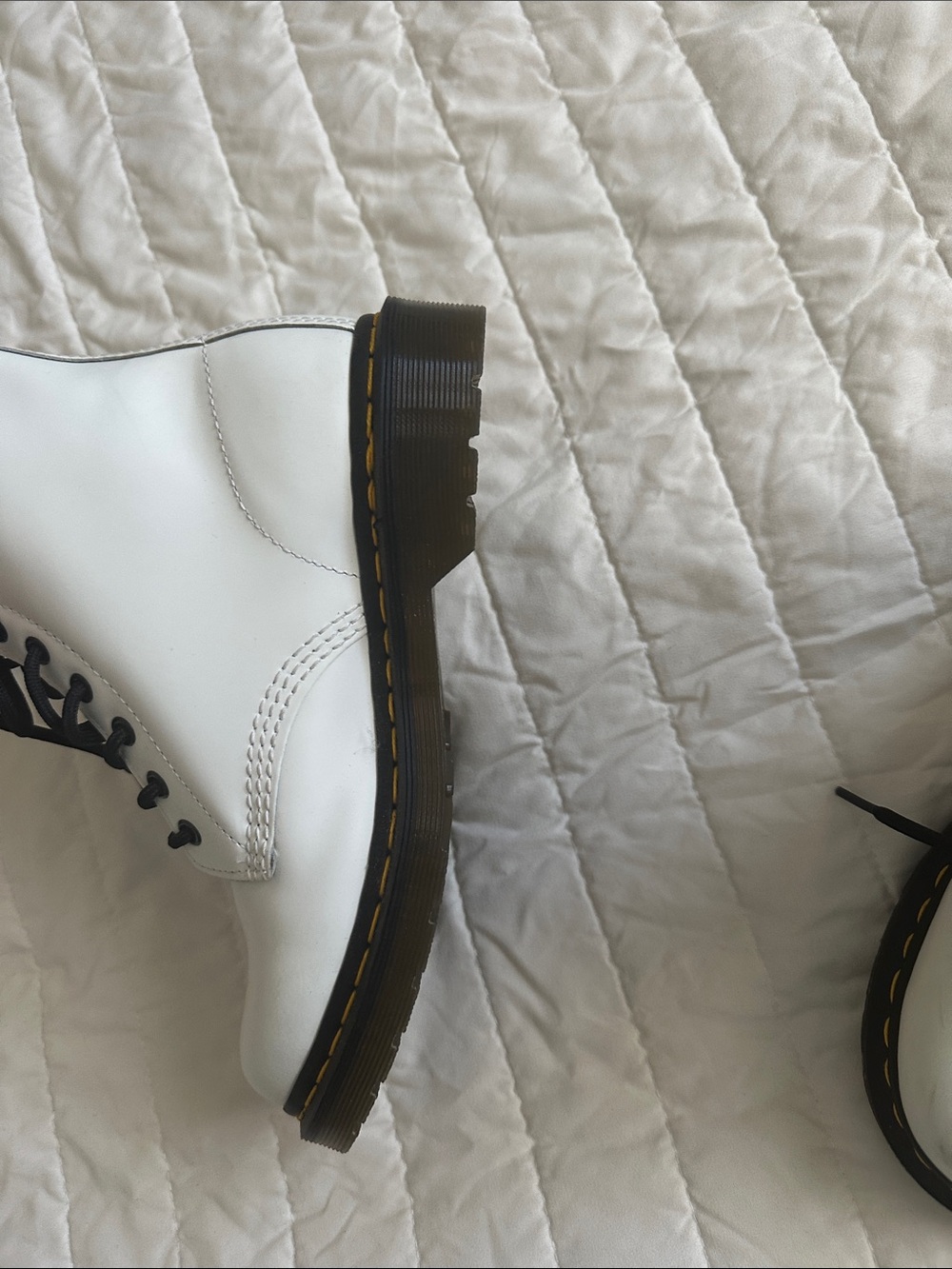 Dr. Martens White Lace-Up Combat Boots with Black Trim - Picture 7 of 10